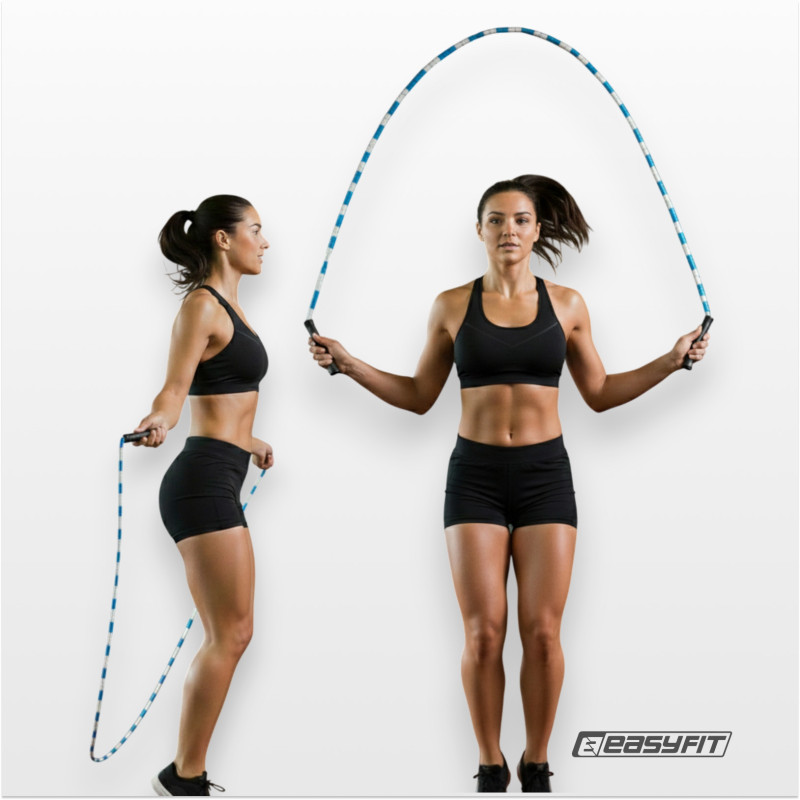 Бісерна скакалка EasyFit FreeRope, Довжина 2,7 м, Біло-блакитний, Для роуп-скіппінгу, фристайлу та функціональних тренувань