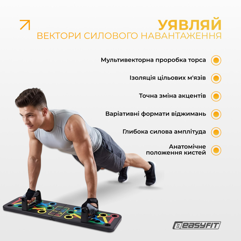 Дошка для віджимань EasyFit Straight тренажер регульований, чорний