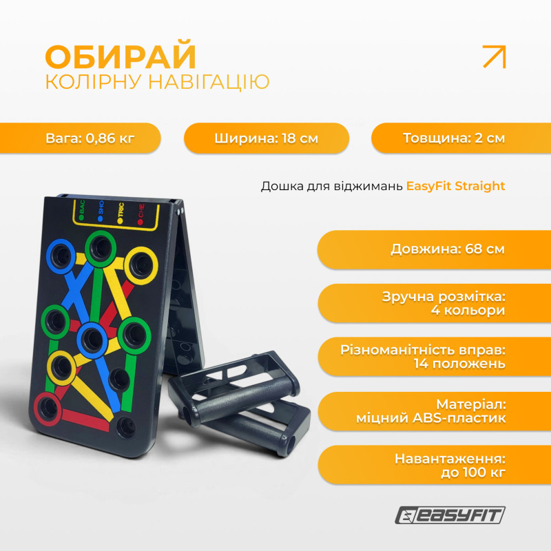 Дошка для віджимань EasyFit Straight тренажер регульований, чорний