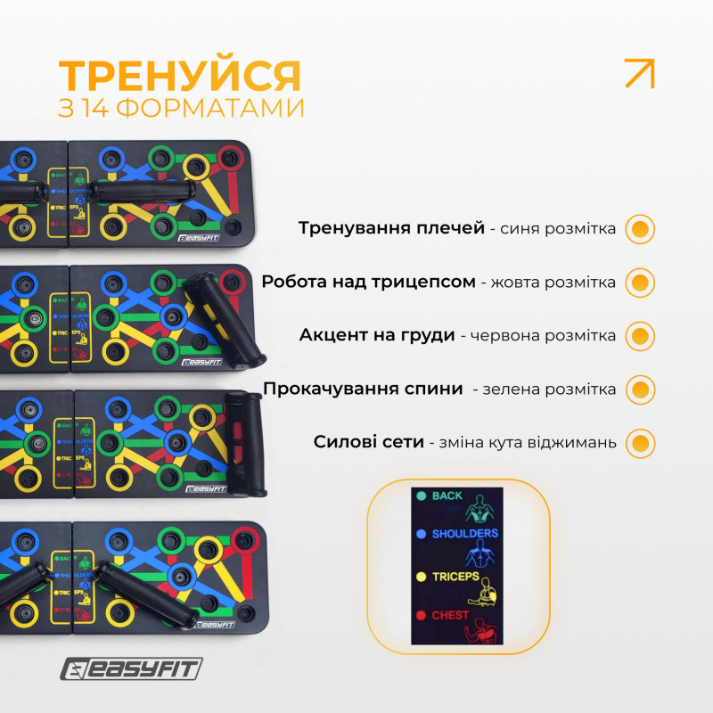 Дошка для віджимань EasyFit Straight тренажер регульований, чорний