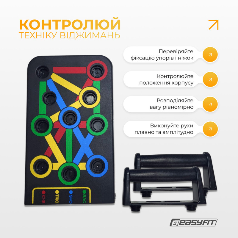 Дошка для віджимань EasyFit Straight тренажер регульований, чорний