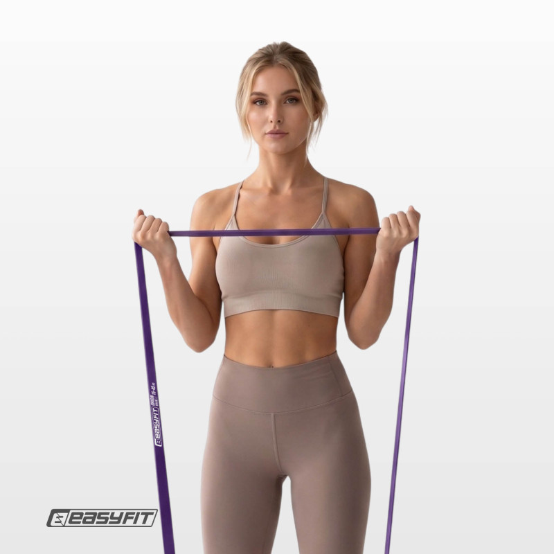 Резинка для подтягиваний и спорта EasyFit, Сопротивление 15-45 кг, Латекс, Длина 208 см, Ширина 32 мм, Толщина 4,5 мм, Фиолетовый