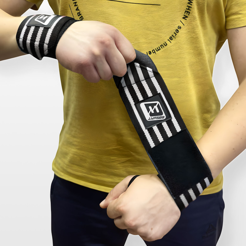 Кистевые бинты EasyFit 50х8 см фиксатор на запястье (черно-белые)