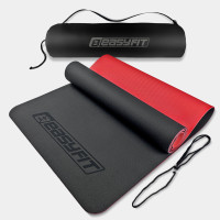 Двухслойный коврик EasyFit для пилатеса, фитнеса и йоги с чехлом, 183x61 см, толщина 6 мм, TPE/TC, ECO-Friendly, черно-красный