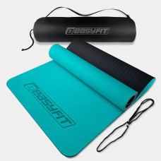 Двухслойный коврик EasyFit для пилатеса, фитнеса и йоги с чехлом, 183x61 см, толщина 6 мм, TPE/TC, ECO-Friendly, мятно-черный