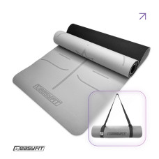 Килимок для йоги та фітнесу EasyFit Polarity Stone з ременем, Розмір 183х61 см, Товщина 6 мм, TPE/TC, Сіро-чорний