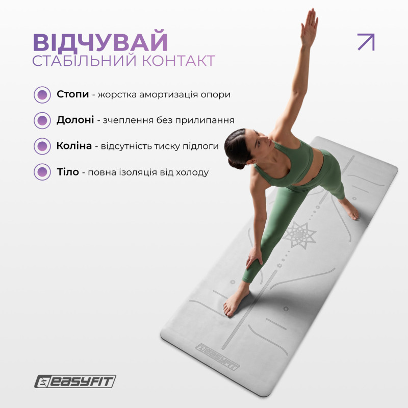 Килимок для йоги та фітнесу EasyFit Polarity Stone з ременем, Розмір 183х61 см, Товщина 6 мм, TPE/TC, Сіро-чорний