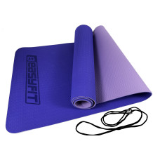Двошаровий килимок EasyFit для пілатесу, фітнесу та йоги, 183x61 см, товщина 6 мм, TPE/TC, ECO-Friendly, бузковий-світло-бузковий