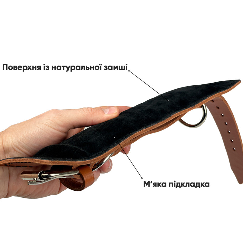 Манжета EasyFit F10 для тяги на тренажерах, Натуральна шкіра, Регульований обхват 16-31 см, Ширина 9 см, Коричневий