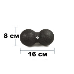Подвійний масажний м'яч EasyFit DuoBall, Довжина 16 см, Діаметр 8 см, Матеріал EPP, для МФР, зняття напруги та самомасажу, Чорний