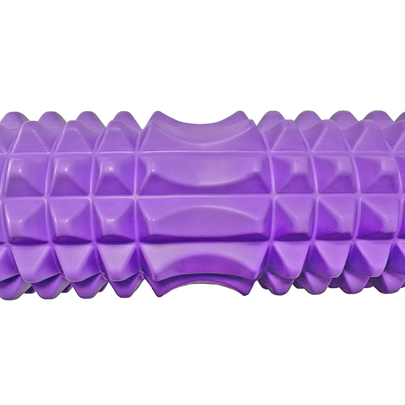 Массажный ролик (валик) EasyFit Grid Roller v.1.2, Длина 33 см, Диаметр 13 см, Каркас из высокопрочного пластика, Пена EVA с массажной поверхностью, для МФР, фитнеса, йоги и реабилитации, Фиолетовый