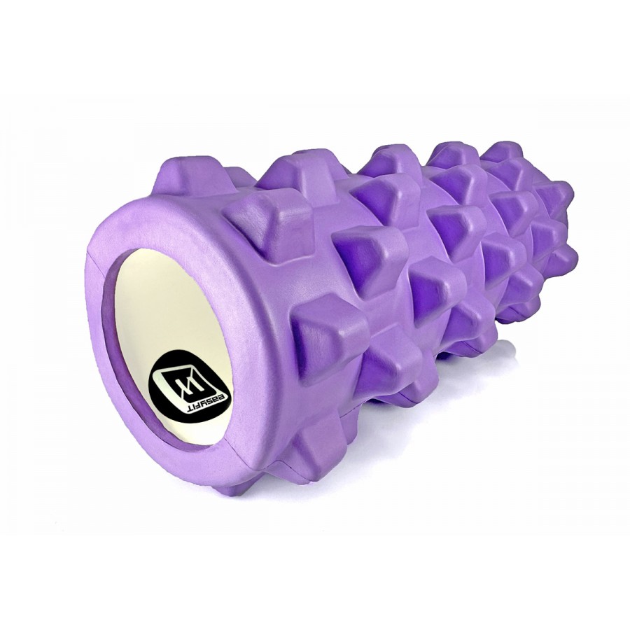 Масажний ролик (валик) EasyFit Grid Roller PRO, Довжина 33 см, Діаметр 14 см, Каркас із високоміцного пластику, Піна EVA з масажною поверхнею 3D, для МФР, фітнесу, йоги та реабілітації, Фіолетовий