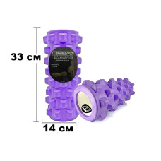 Массажный ролик (валик) EasyFit Grid Roller PRO, Длина 33 см, Диаметр 14 см, Каркас из высокопрочного пластика, Пена EVA с массажной поверхностью 3D, для МФР, фитнеса, йоги и реабилитации, Фиолетовый