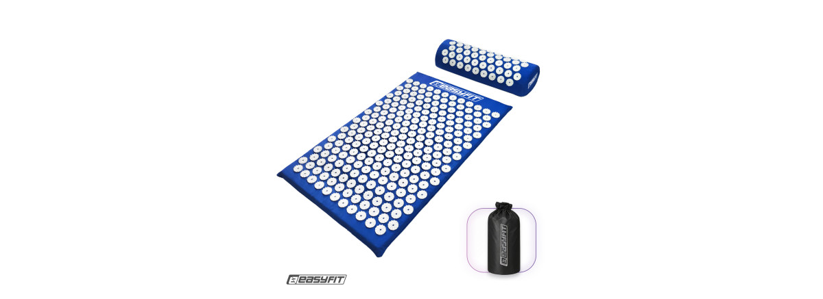 Массажный коврик EasyFit с подушкой (аппликатор Кузнецова) для массажа спины и шеи с чехлом, синий