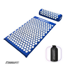 Масажний килимок EasyFit з подушкою (аплікатор Кузнєцова) для масажу спини та шиї з чохлом, синій