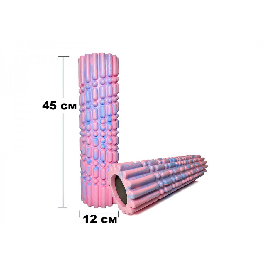 Масажний ролик (валик) EasyFit Morze, довжина 45 см, діаметр 12 см, рожево-блакитний, EVA-піна з масажною поверхнею 3D, для МФР, фітнесу, йоги та реабілітації