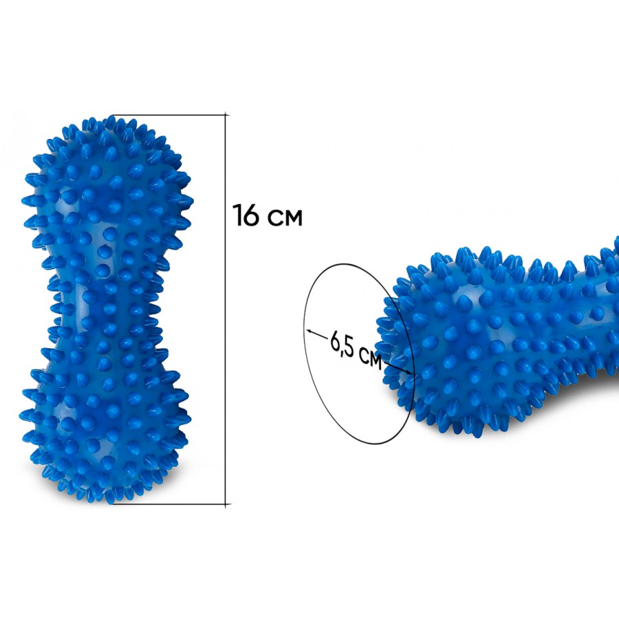 Массажный мячик EasyFit Goober с шипами, Длина 16 см, Диаметр 6,5 см, PVC, для МФР, снятия напряжения и самомассажа, Синий