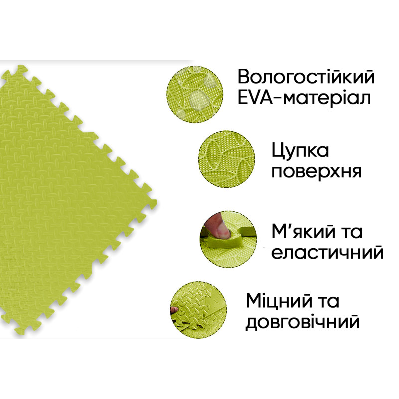 Татамі мат EasyFit SwallowTail (пазл ластівчин хвіст з бортиком), Розмір 120x120 см, Товщина 10 мм, EVA-піна, Жовтий