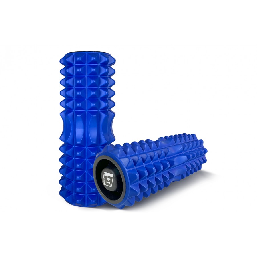 Массажный ролик EasyFit Grid Roller v1.2 с заглушками, Длина 33 см, Диаметр 13 см, Пена EVA с  3D массажной поверхностью, для йоги, фитнеса и реабилитации, Синий