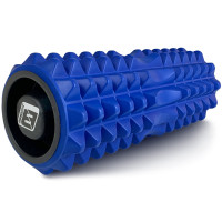 Масажний ролик EasyFit Grid Roller v1.2 з заглушками, Довжина 33 см, Діаметр 13 см, Піна EVA з 3D масажною поверхнею, для йоги, фітнесу, та реабілітації, Синій