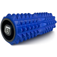Масажний ролик EasyFit Grid Roller v1.2 з заглушками, Довжина 33 см, Діаметр 13 см, Піна EVA з 3D масажною поверхнею, для йоги, фітнесу, та реабілітації, Синій