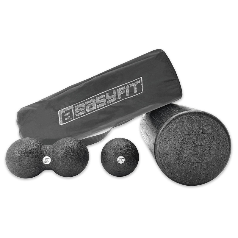 МФР набор для массажа EasyFit MioSet-L: массажный роллер (валик 30х15 см), двойной массажный мяч (16х8 см) и массажный мяч (8 см) для фитнеса, реабилитации и расслабления мышц