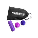 МФР набір для масажу EasyFit PVC Set-2: масажний циліндр (15х5 см), жорсткий масажний м’яч (7,5 см) та м'який масажний м’яч (надувний 7,5 см), фіолетовий, для фітнесу, реабілітації та релаксації м’язів