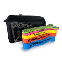Двошарові гумки (еспандери) EasyFit Premium, набір 5 шт, опір 2-63 кг, довжина 200 см, ширина: 0,64 мм, 1,3 мм, 2,2 мм, 3,2 мм, 4,4 мм, товщина 4,5 см, латексна резина, зелений, рожевий, жовтий, оранжевий, синій, для підтягувань