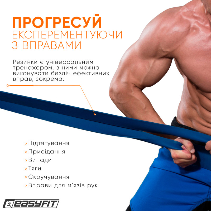 Резинка для підтягування та спорту EasyFit ORIGIN, опір 50-110 кг, синя