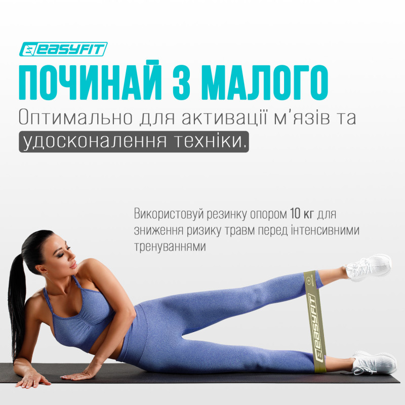 Набор фитнес-резинок для ног EasyFit MonoBand (3 шт), Сопротивление 5-15 кг, Длина 60 см, Ширина 5 см, Серый, Черный, Зеленый
