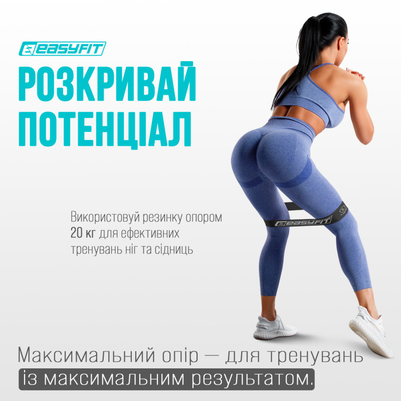 Набор фитнес-резинок для ног EasyFit MonoBand (3 шт), Сопротивление 5-15 кг, Длина 60 см, Ширина 5 см, Серый, Черный, Зеленый