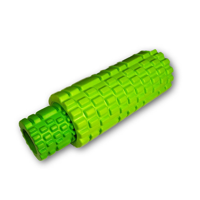 Массажный ролик (валик) EasyFit Grid Roller Double 2 в 1, Длина 33 см, Диаметр 14 см, Каркас из высокопрочного пластика, Пена EVA с массажной поверхностью 3D, для МФР, фитнеса, йоги и реабилитации, Салатовый
