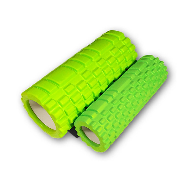 Массажный ролик (валик) EasyFit Grid Roller Double 2 в 1, Длина 33 см, Диаметр 14 см, Каркас из высокопрочного пластика, Пена EVA с массажной поверхностью 3D, для МФР, фитнеса, йоги и реабилитации, Салатовый