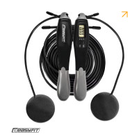 Бездротова скакалка EasyFit TwinRope з лічильником та обтяжувачами, Підрахунок стрибків, часу, калорій, Довжина 2,8 м, ABS+PC, Сталь, ПВХ, Чорно-сірий