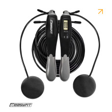 Скакалка с счетчиком EasyFit TwinRope скоростная 2,8 м черный-серый