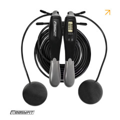 Беспроводная скакалка EasyFit TwinRope со счетчиком и утяжелителями, Подсчет прыжков, времени, калорий, Длина 2,8 м, ABS+PC, Сталь, ПВХ, Черно-серый