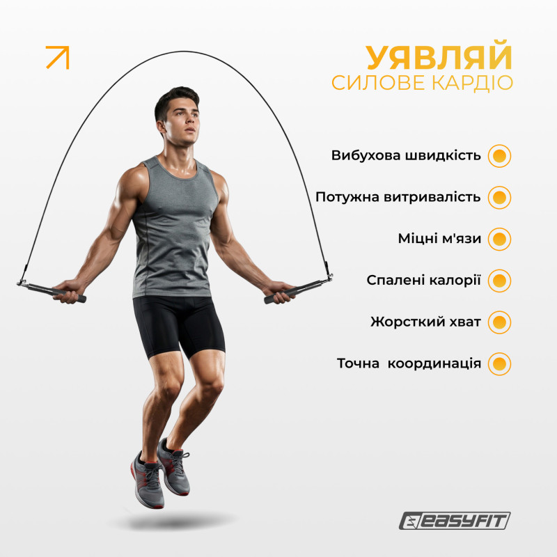 Скоростная скакалка EasyFit Aluminium, Длина 3 м, Сталь, Алюминий, Чёрный
