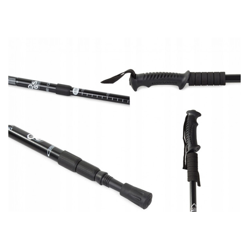 Палиця для скандинавської ходьби EasyFit Energia (1 палиця), Довжина 64-135 см, Алюміній, Гума, Чорний, Для асфальту, піску, снігу та інших типів покриття