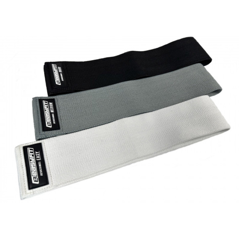 Тканевые резинки (эспандеры) для фитнеса EasyFit, Набор 3 шт, Длина 76 см, Ширина 8 см, Хлопок с териленом, Белый, Серый, Черный