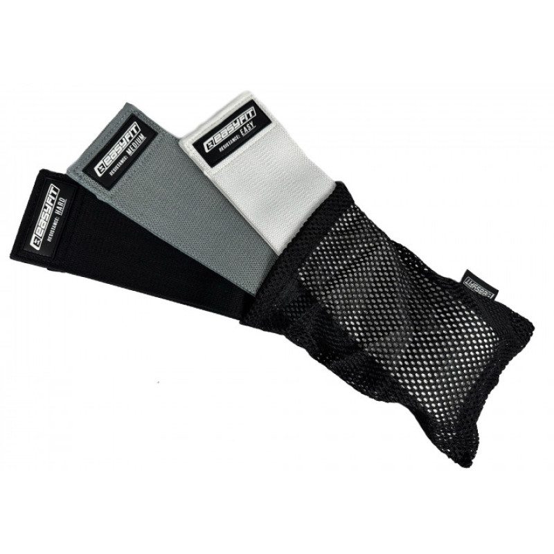 Тканевые резинки (эспандеры) для фитнеса EasyFit, Набор 3 шт, Длина 76 см, Ширина 8 см, Хлопок с териленом, Белый, Серый, Черный