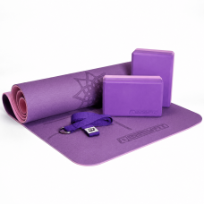 Набор для йоги и фитнеса EasyFit Polarity Set: коврик для йоги, два блока и ремень (padma), Фиолетово-розовый