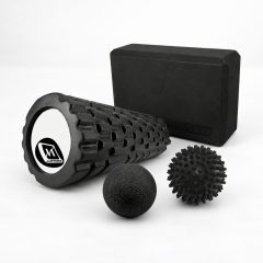Набор для йоги: Массажный ролик (валик) EasyFit Grid Roller Mini, длина 30 см, диаметр 10 см, пена EVA + Блок для йоги EasyFit EVA 23х15,5 см + Массажный мячик EasyFit TPR 6 см + Массажный мячик EasyFit PVC 9 см жесткий