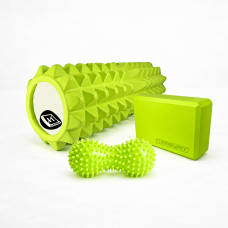 Набор для йоги: Блок для йоги EasyFit EVA + Массажный ролик EasyFit Grid Roller PRO 45 см + Массажный мячик EasyFit Goober с шипами