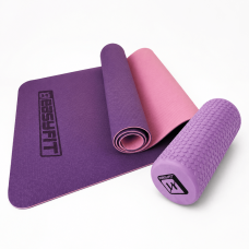 Набор для йоги: Коврик для йоги и фитнеса EasyFit TPE+TC 6мм двухслойный + Массажный ролик EasyFit Foam Roller 30 см