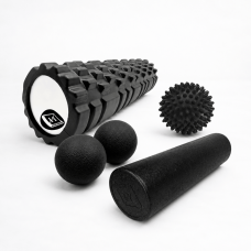 Набір для МФР: Масажний ролик EasyFit PolyFoam Roller EPP 45 см + Масажний ролик EasyFit Grid Roller 45 см v.2.1+ Масажний м'ячик EasyFit TPR подвійний 12х6 см + Масажний м'ячик EasyFit PVC 9 см жорсткий