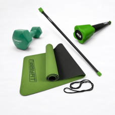 Набор для фитнеса: Бодибар (Body Bar) EasyFit (палка гимнастическая) 4 кг + Гантель для фитнеса EasyFit с виниловым покрытием 4 кг + Двухслойный коврик EasyFit для пилатеса, фитнеса и йоги, 183x61 см, толщина 6 мм, TPE/TC