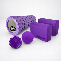 Набір для йоги: Масажний ролик (валик) EasyFit Grid Roller Mini, довжина 30 см + Блоки для йоги EasyFit EVA 23х15,5 (2 шт) + Масажний м'ячик EasyFit TPR 6 см + Масажний м'ячик EasyFit PVC 9 см жорсткий
