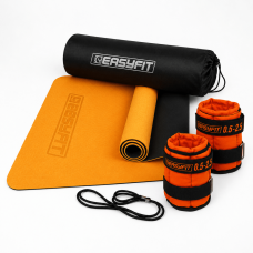 Набір для тренувань EasyFit №3 “Сила і Гармонія 2в1”. Склад набору: двошаровий килимок EasyFit (з чохлом) + набірні обтяжувачі для ніг і рук EasyFit (вага 0,5-2,5 кг)