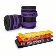 Набор для комплексных тренировок EasyFit "ФитБаланс 2в1". Состав набора: резиновые кольца (эспандеры) EasyFit (3в1) + наборные утяжелители для ног и рук EasyFit (вес 0,5-2,5 кг), Фиолетовый