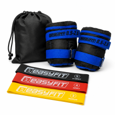 Набір для комплексних тренувань EasyFit “ФітБаланс 2в1”. Склад набору: гумові кільця (еспандери) EasyFit (3в1)+ набірні обтяжувачі для ніг і рук EasyFit (вага 0,5-2,5 кг), Синій